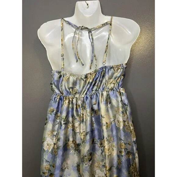 Wild Fable Dress Womens Small Blue Floral Satin Maxi Sundress Ruffle Hem - Picture 8 of 12